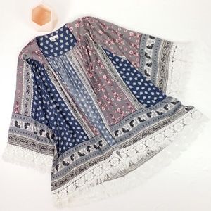 JODIFL Boho Blue Grey Fringe Kimono Size Large